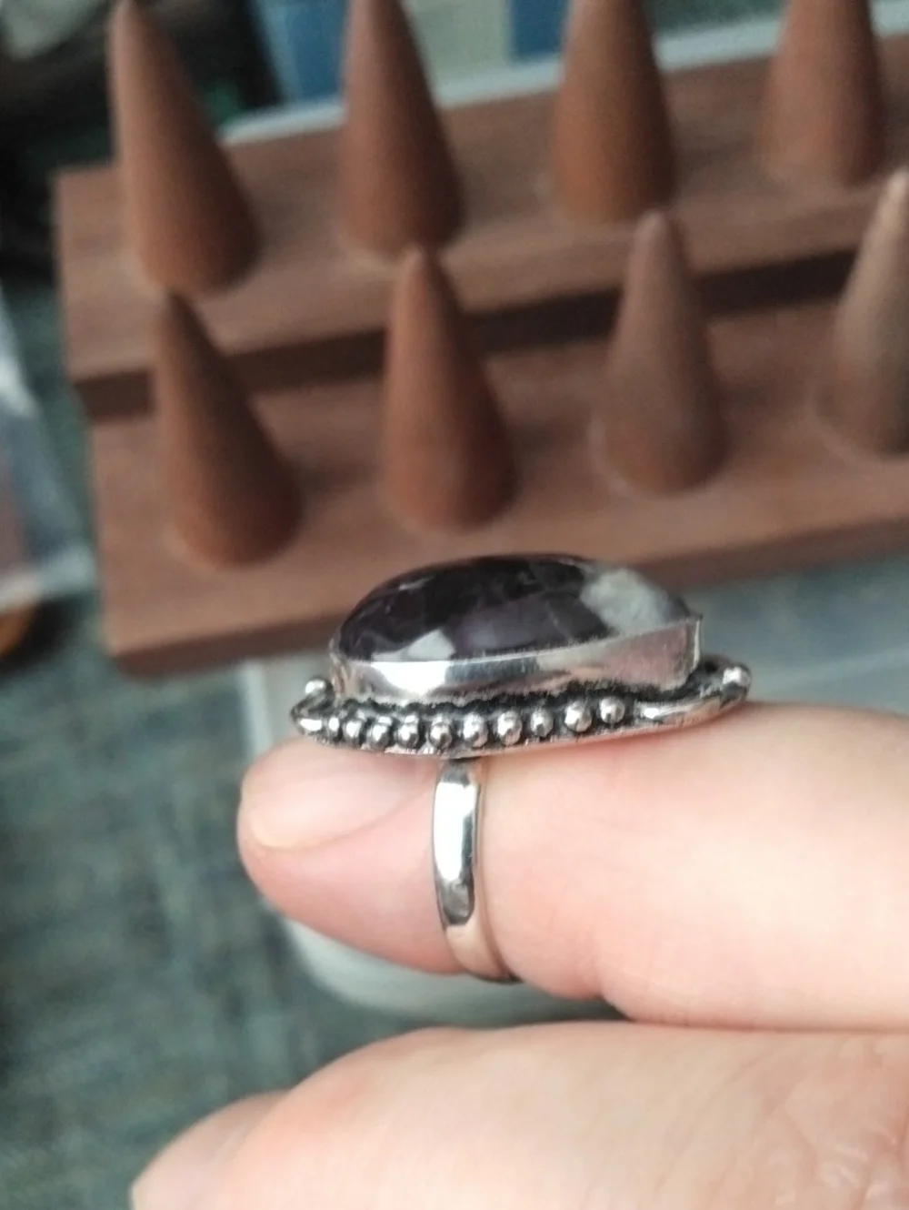 Sterling Silver Teardrop Amethyst Rough Stone Ring